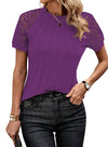 Women's - Round Neck Lace Patch Short Sleeve Top - Stylish & Elegant Design - Perfect for Any Occasion
