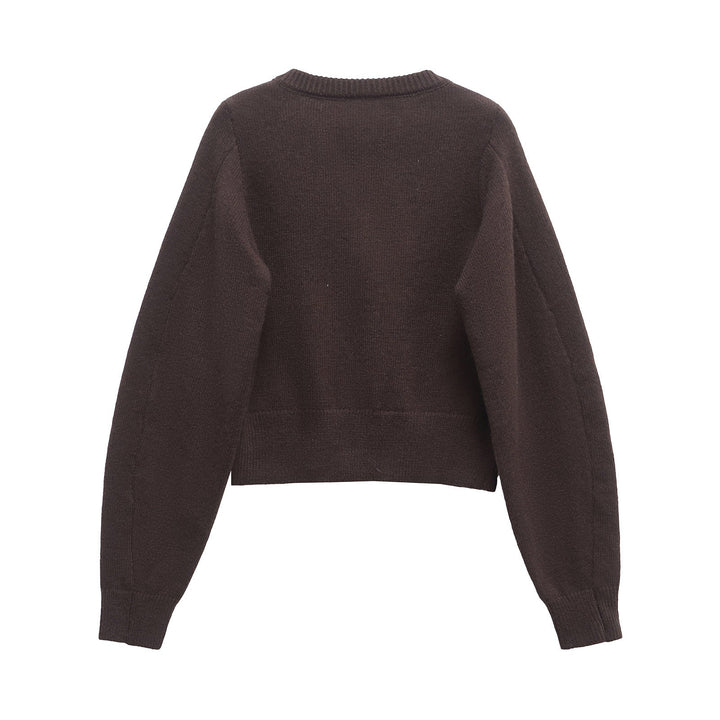 Women's - Round Neck Cardigan Top with Button Details - Stylish and Comfortable Layering Essential