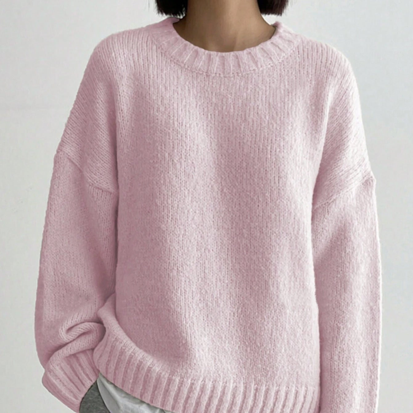 Women's - Oversized Knit Jumper - Crew Neck Style