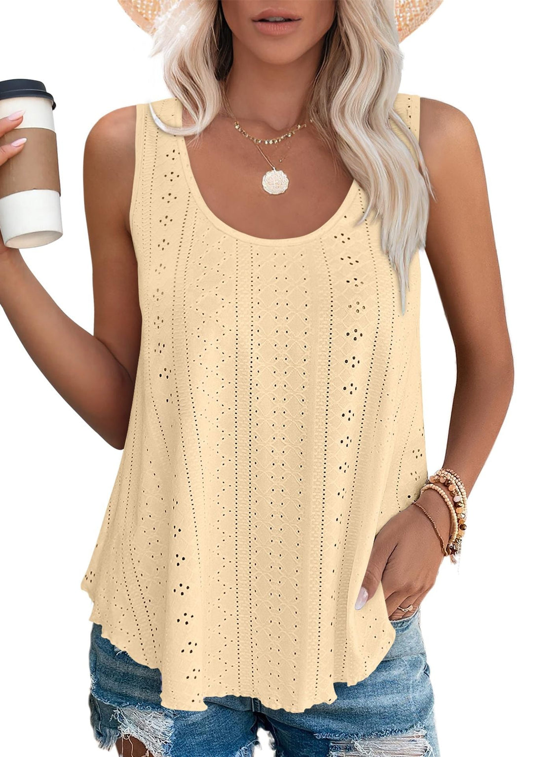 Women's - Loose Sleeveless Tank Top - Round Neckline - Comfortable and Stylish Everyday Wear