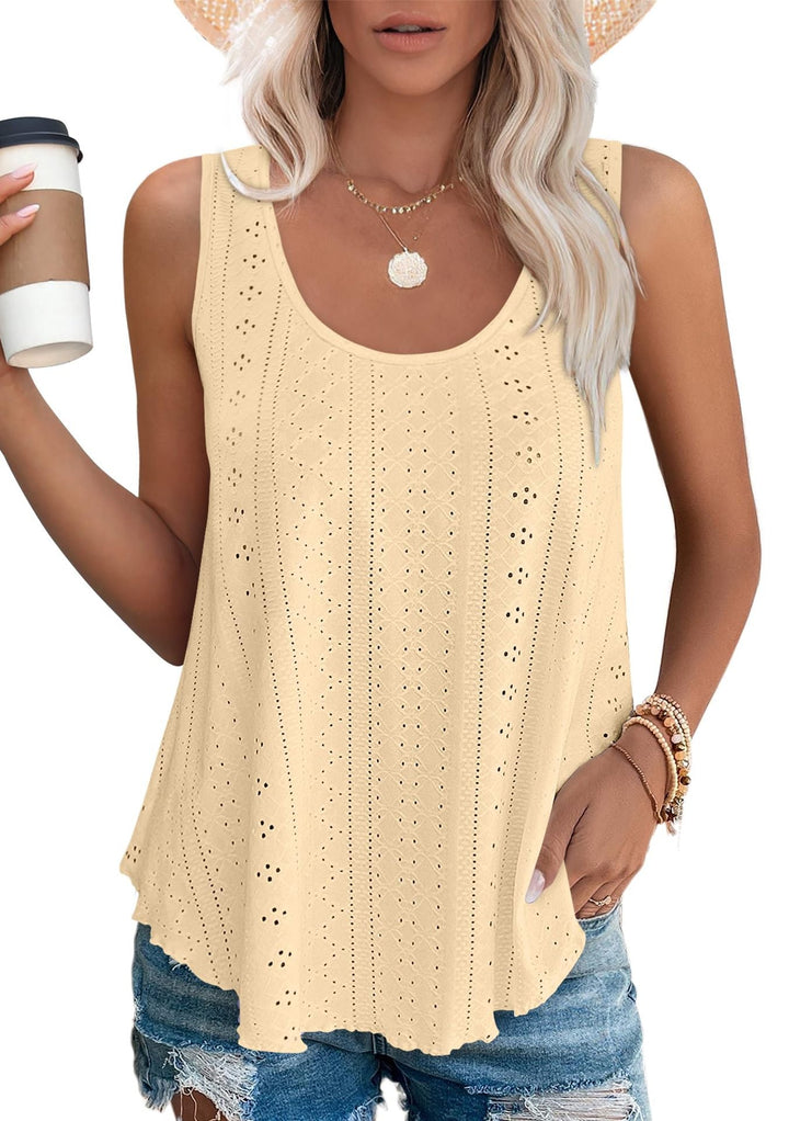 Women's - Loose Sleeveless Tank Top - Round Neckline - Comfortable and Stylish Everyday Wear