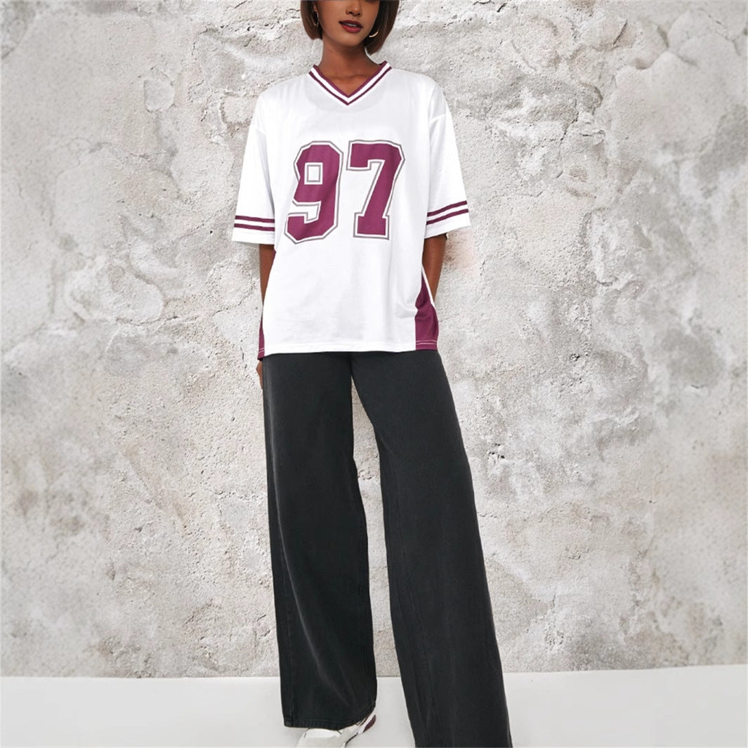 Women's - Colour Block Short Sleeve T-Shirt - Comfortable Cotton Blend - Stylish Casual Top for Everyday Wear