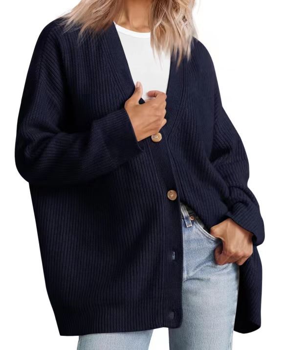Women's - Oversized Cardigan - Knit Design - Striped - Casual Layer for Everyday Comfort