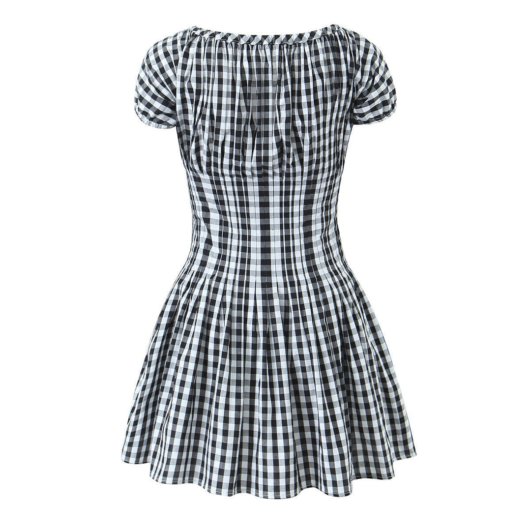 Women's - Black and White Chequered Short Sleeve Dress - Stylish and Comfortable - Perfect for Casual Outings