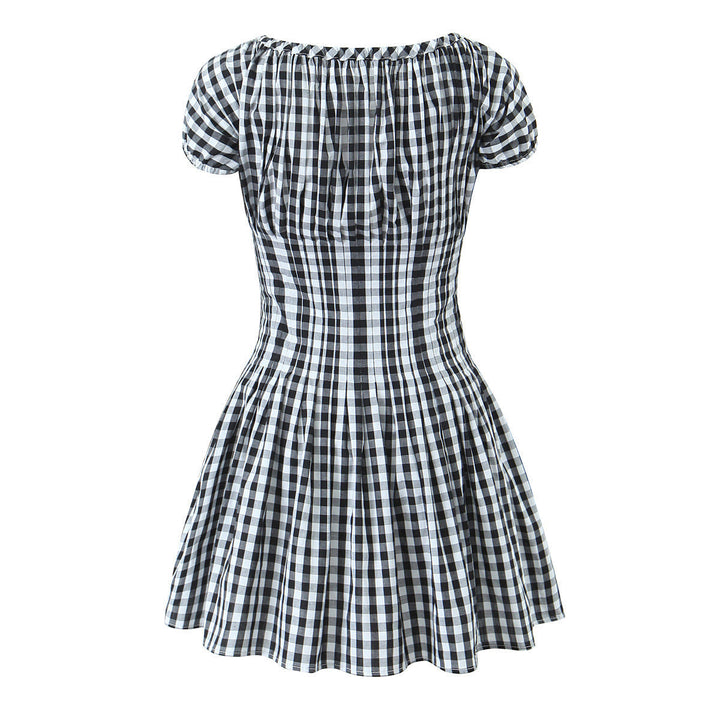 Women's - Black and White Chequered Short Sleeve Dress - Stylish and Comfortable - Perfect for Casual Outings