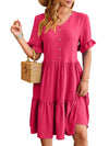 Women's - V-neck Jacquard Waist Pleated Dress - Elegant Style for Any Occasion - Perfect for Your Wardrobe