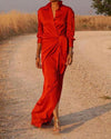 Women's - High-Waisted Floor Length Dress - Elegant Design with Open Slit - Perfect for Special Occasions