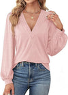 Women's - V-neck Casual Long-Sleeved Shirt - Comfortable Cotton Blend - Perfect for Everyday Wear