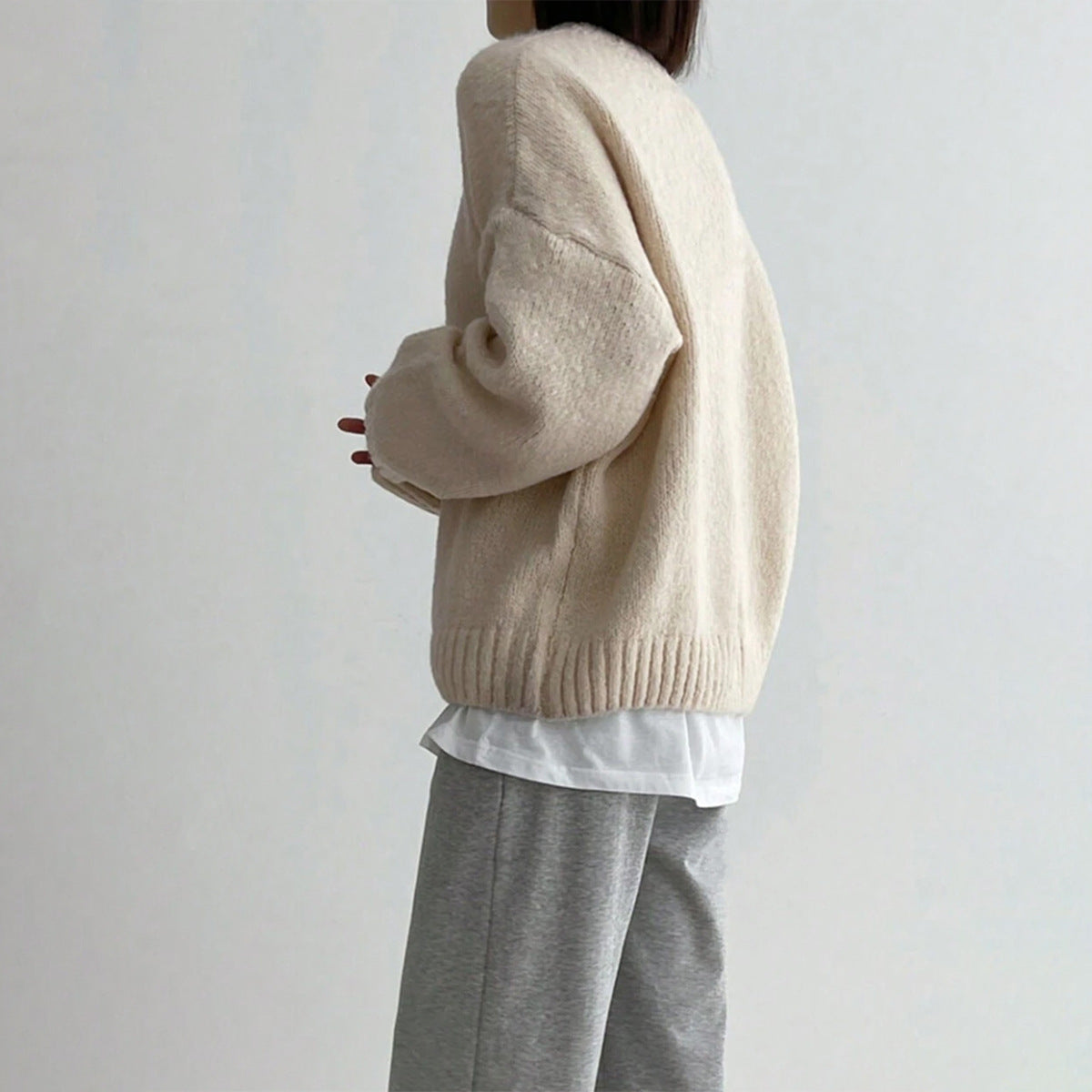 Women's - Oversized Knit Jumper - Crew Neck Style