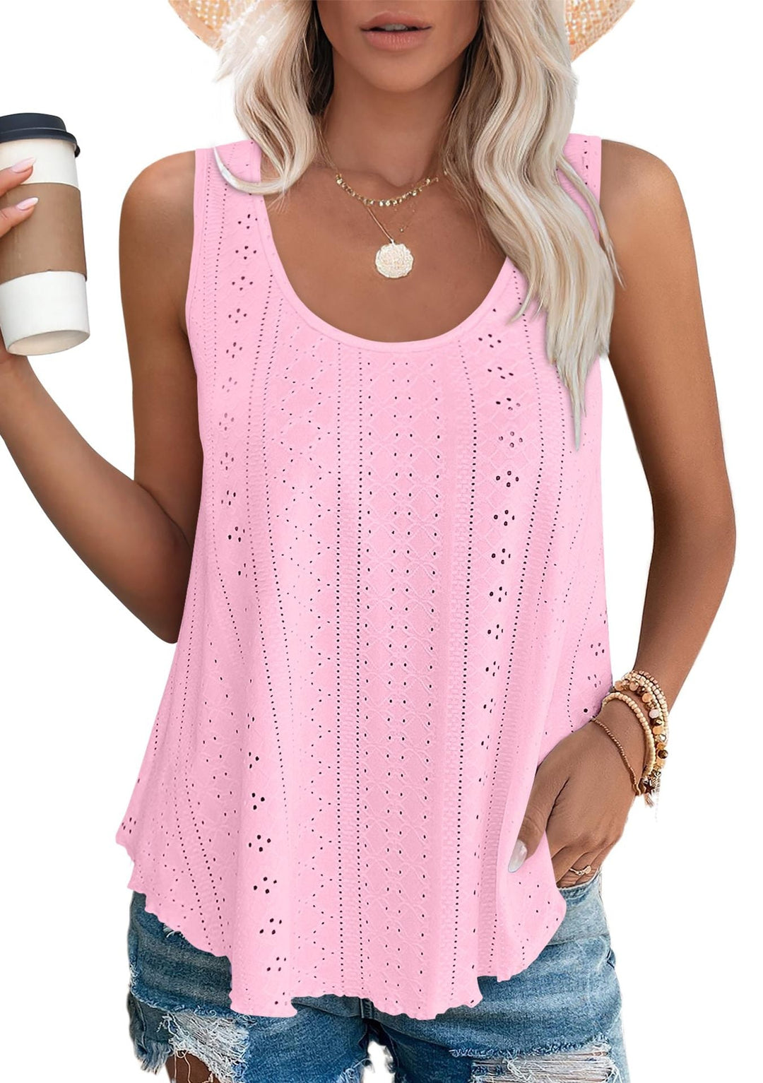 Women's - Loose Sleeveless Tank Top - Round Neckline - Comfortable and Stylish Everyday Wear