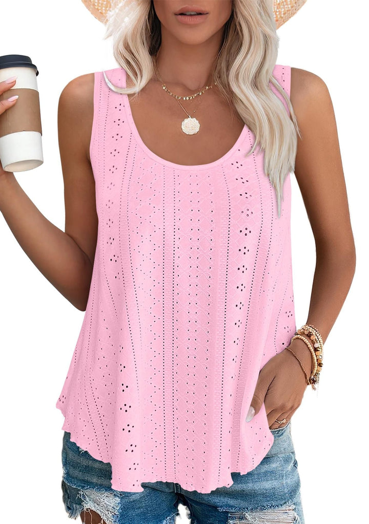 Women's - Loose Sleeveless Tank Top - Round Neckline - Comfortable and Stylish Everyday Wear