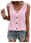 Women's - Loose Waistcoat - Single-Coloured Round Neck with Drawstring and Button Details - Stylish Comfort