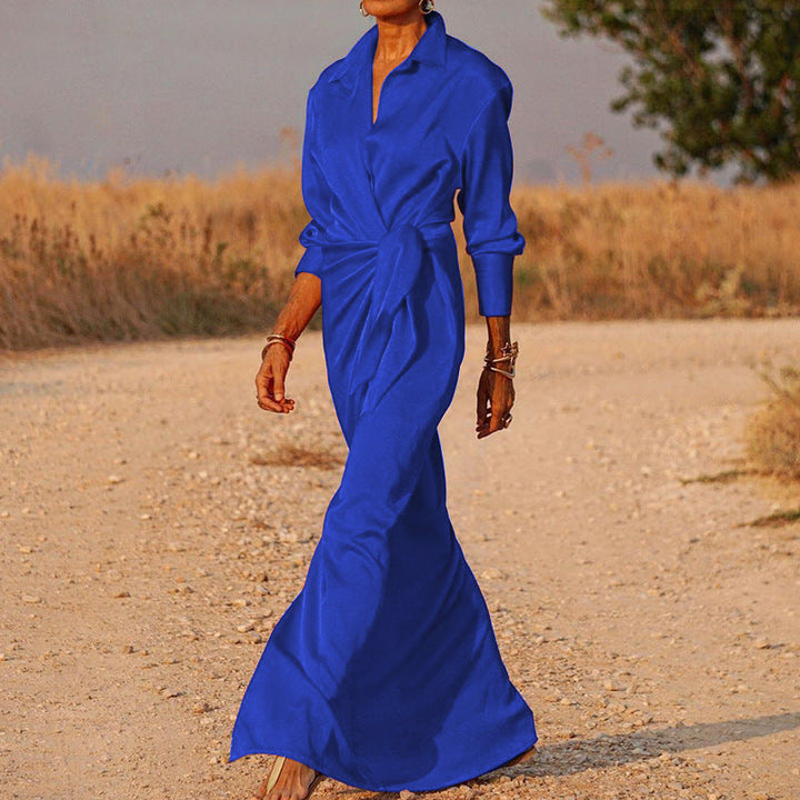 Women's - High-Waisted Floor Length Dress - Elegant Design with Open Slit - Perfect for Special Occasions