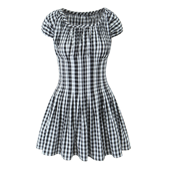 Women's - Black and White Chequered Short Sleeve Dress - Stylish and Comfortable - Perfect for Casual Outings