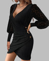 Women's - Classic V-neck Long Sleeve Bodycon Dress - Soft Fabric - Elegant Fashion Essential for Every Occasion
