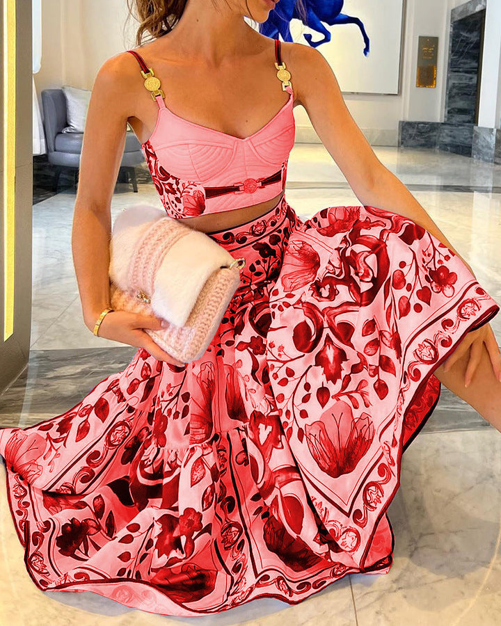 Women's - Strapless Camisole Set with Injected Skirt - Stylish and Comfortable Outfit for Any Occasion - Elegant Fashion Choice