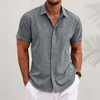 Short-sleeved shirt in cotton and linen