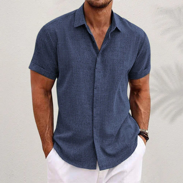 Short-sleeved shirt in cotton and linen