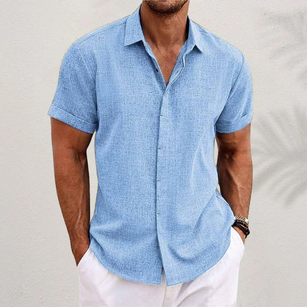 Short-sleeved shirt in cotton and linen