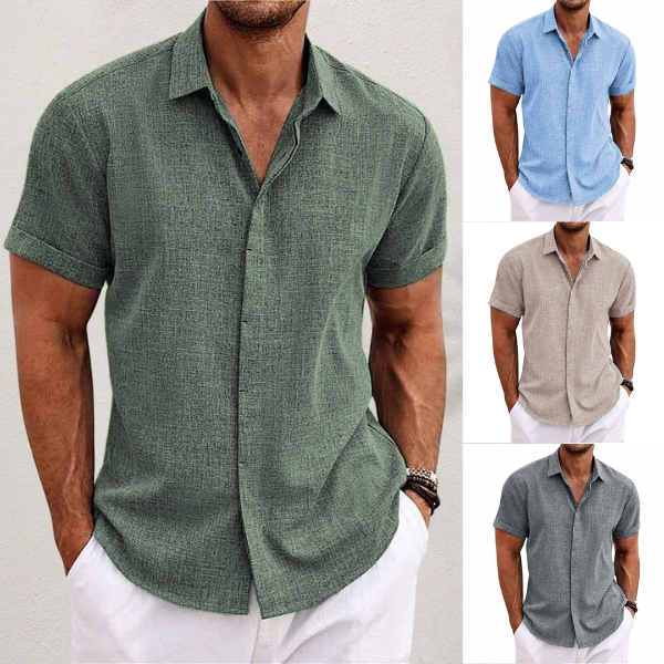 Short-sleeved shirt in cotton and linen