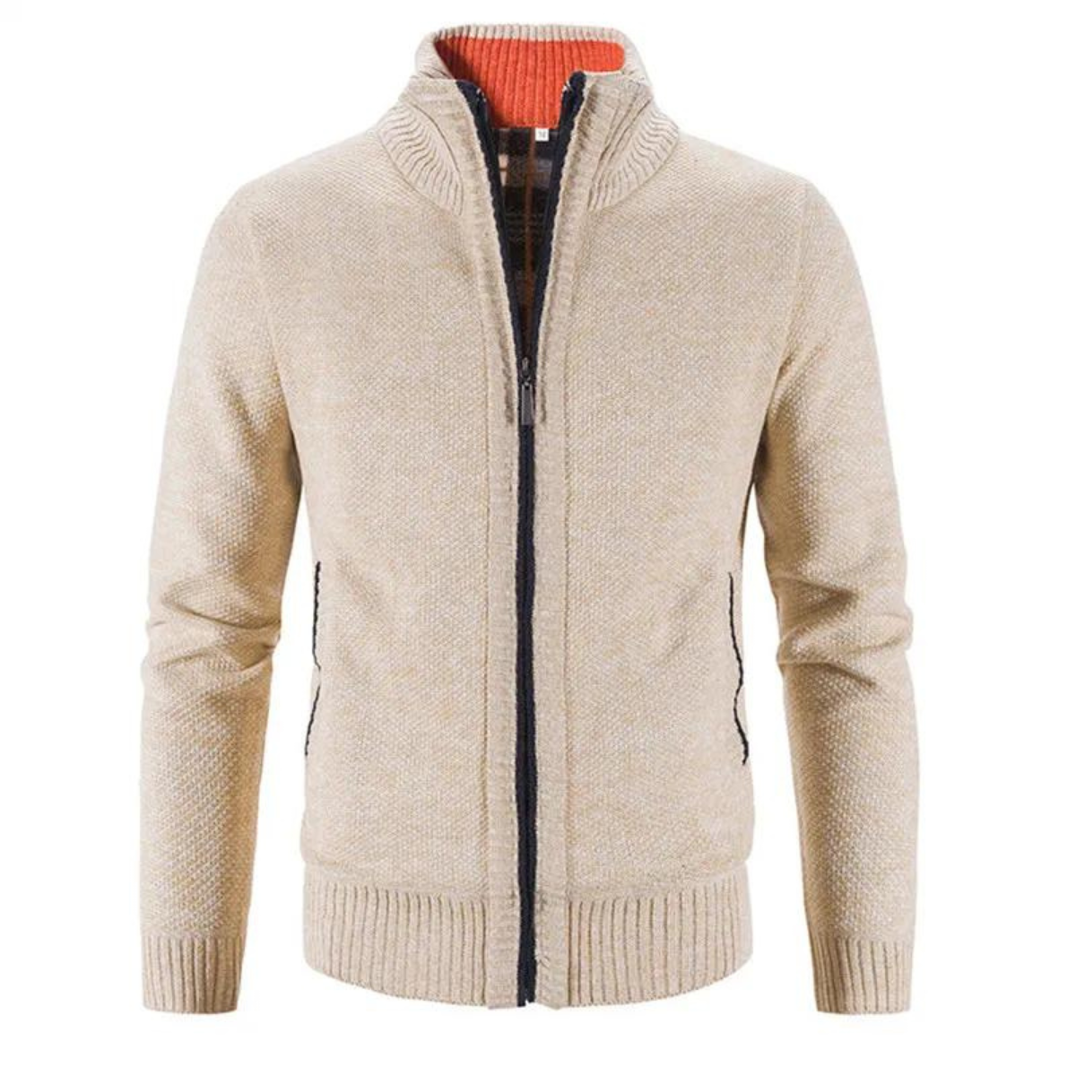 Men's - Zip-Up Cardigan - Structured Mock Neck Style