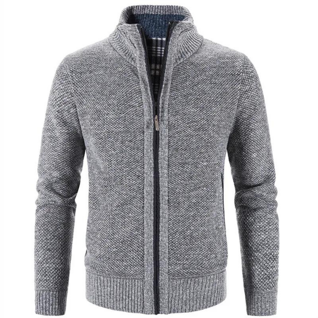 Men's - Zip-Up Cardigan - Structured Mock Neck Style