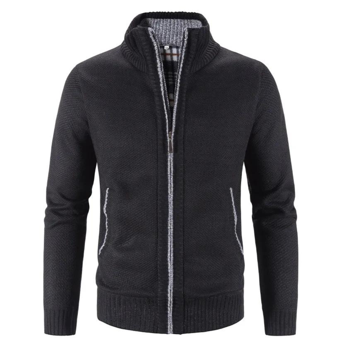 Men's - Zip-Up Cardigan - Structured Mock Neck Style