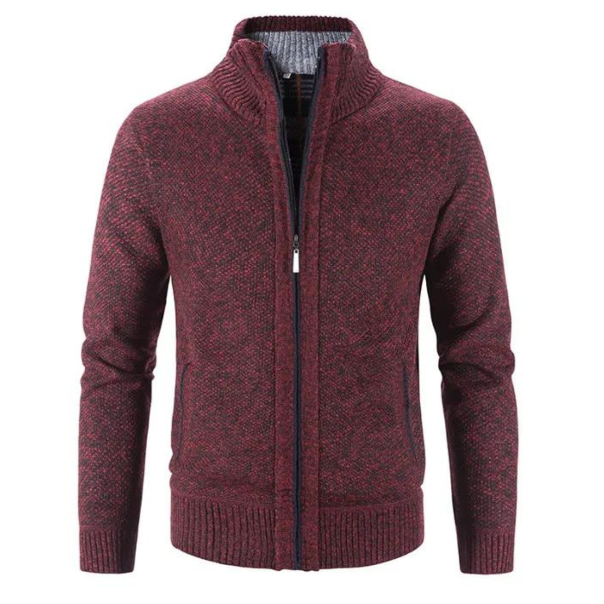 Men's - Zip-Up Cardigan - Structured Mock Neck Style