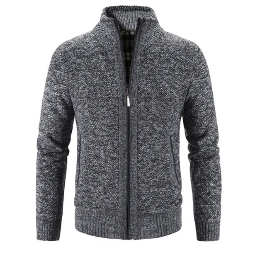 Men's - Zip-Up Cardigan - Structured Mock Neck Style
