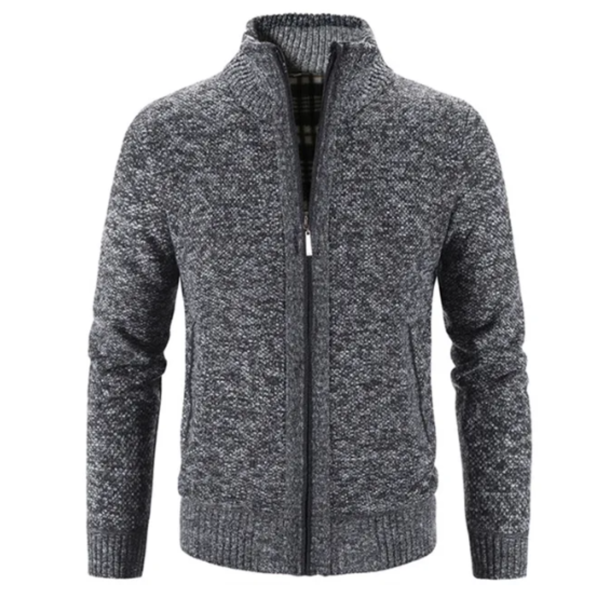 Men's - Zip-Up Cardigan - Structured Mock Neck Style