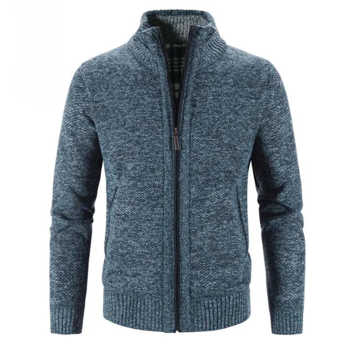 Men's - Zip-Up Cardigan - Structured Mock Neck Style