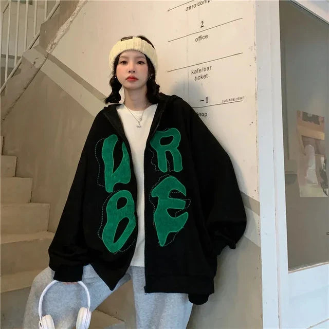 Oversized hoodie with eye-catching letter applications