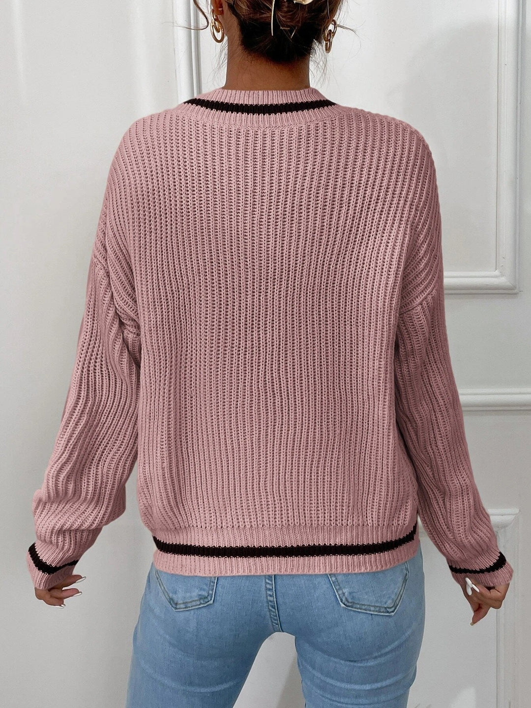 Jumper with patchwork V-neck