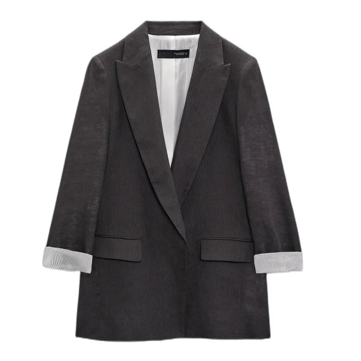 Multicolour women's open blazer with printed sleeves, lapels and no buttons