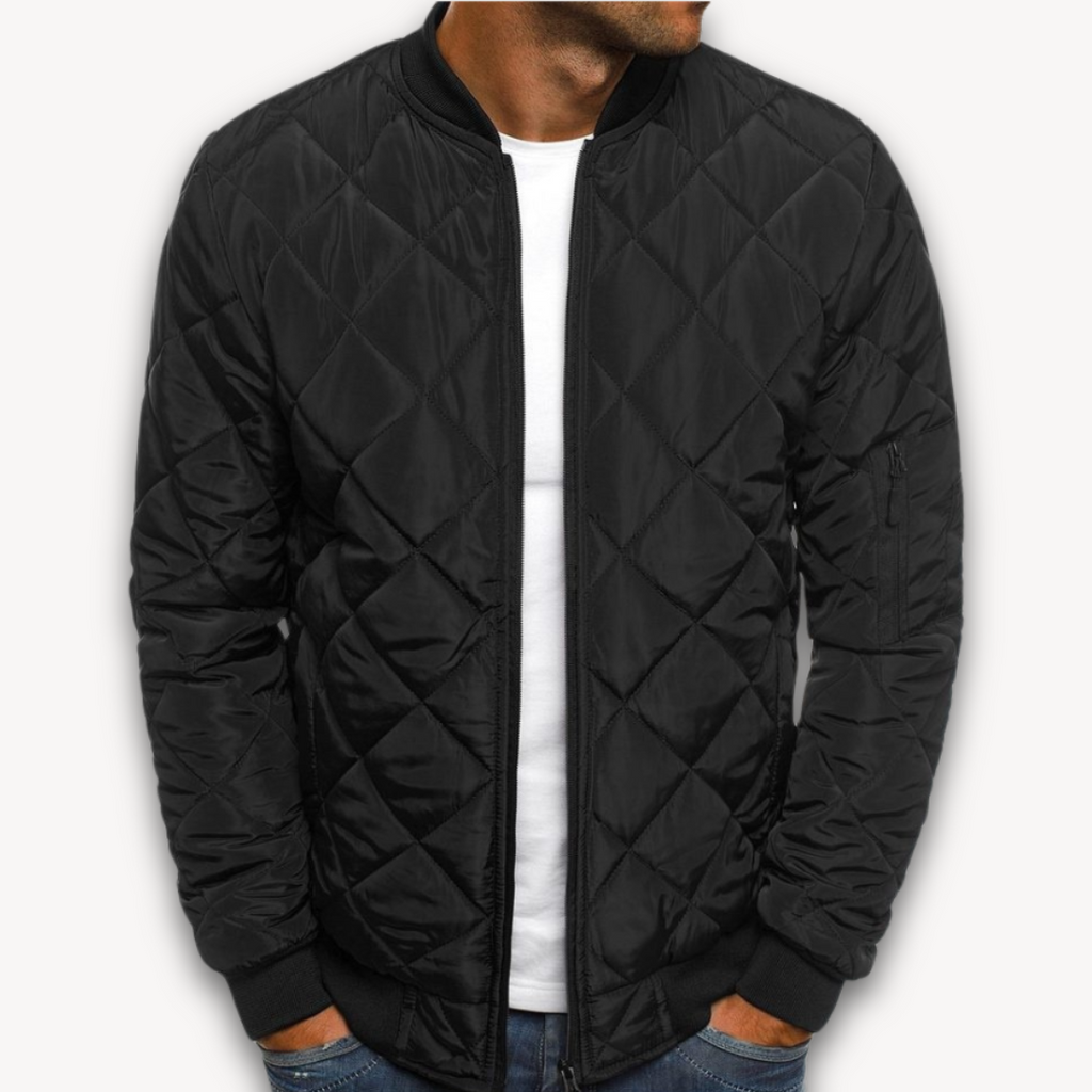 Men's - Lightweight Quilted Bomber Jacket - Stylish Polyester Outerwear for Casual Comfort