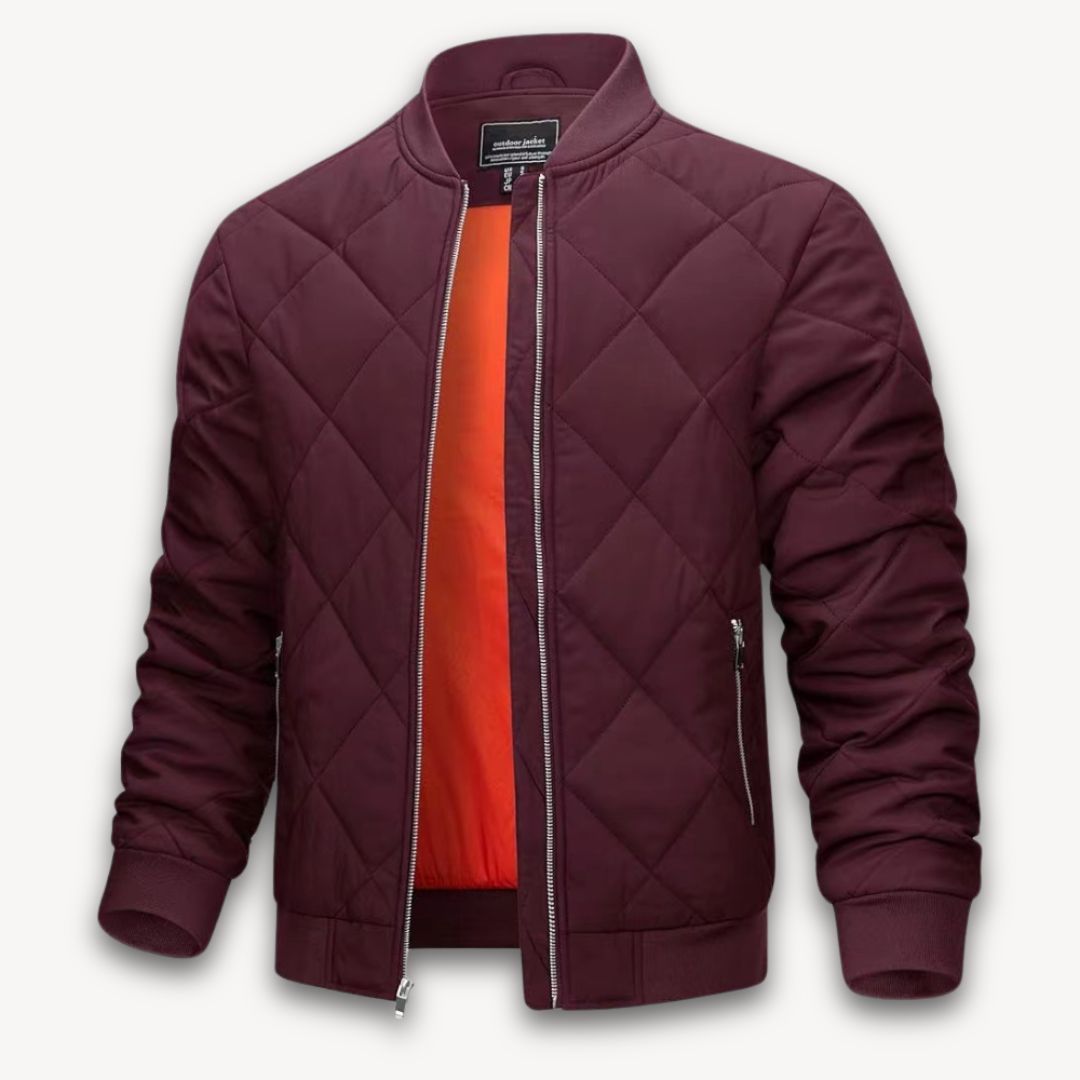 Men's - Lightweight Quilted Bomber Jacket - Stylish Polyester Outerwear for Casual Comfort