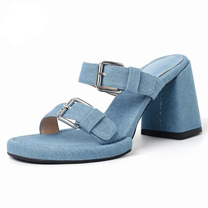 Square high heels with buckle