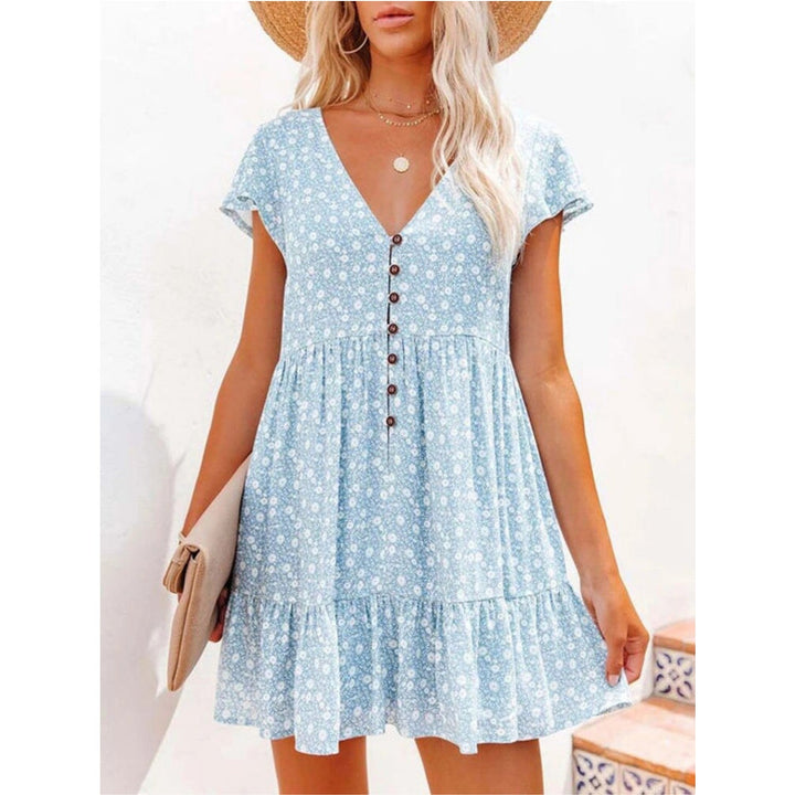 Summer Dress With Floral Print and Button Closure