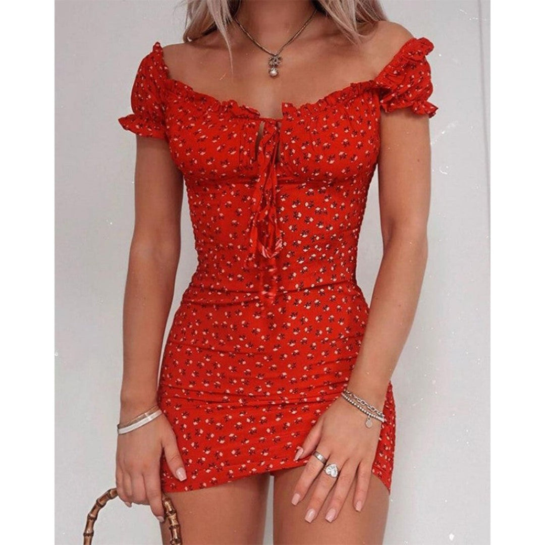 Off-shoulder Mini Dress With Rose Pattern