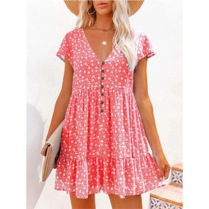 Summer Dress With Floral Print and Button Closure