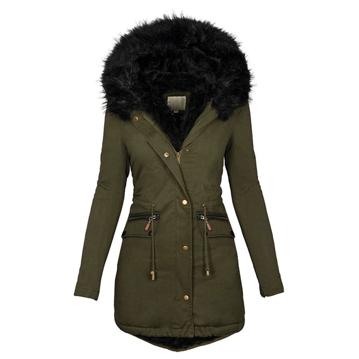Women's - Parka Coat - Long Design with Faux Fur Hood & Cosy Lining