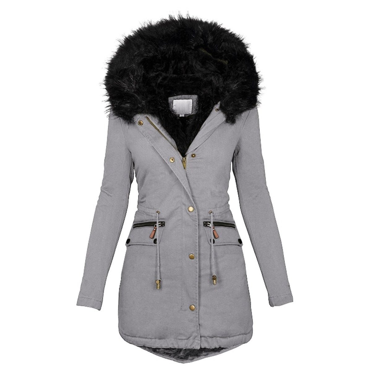 Women's - Parka Coat - Long Design with Faux Fur Hood & Cosy Lining