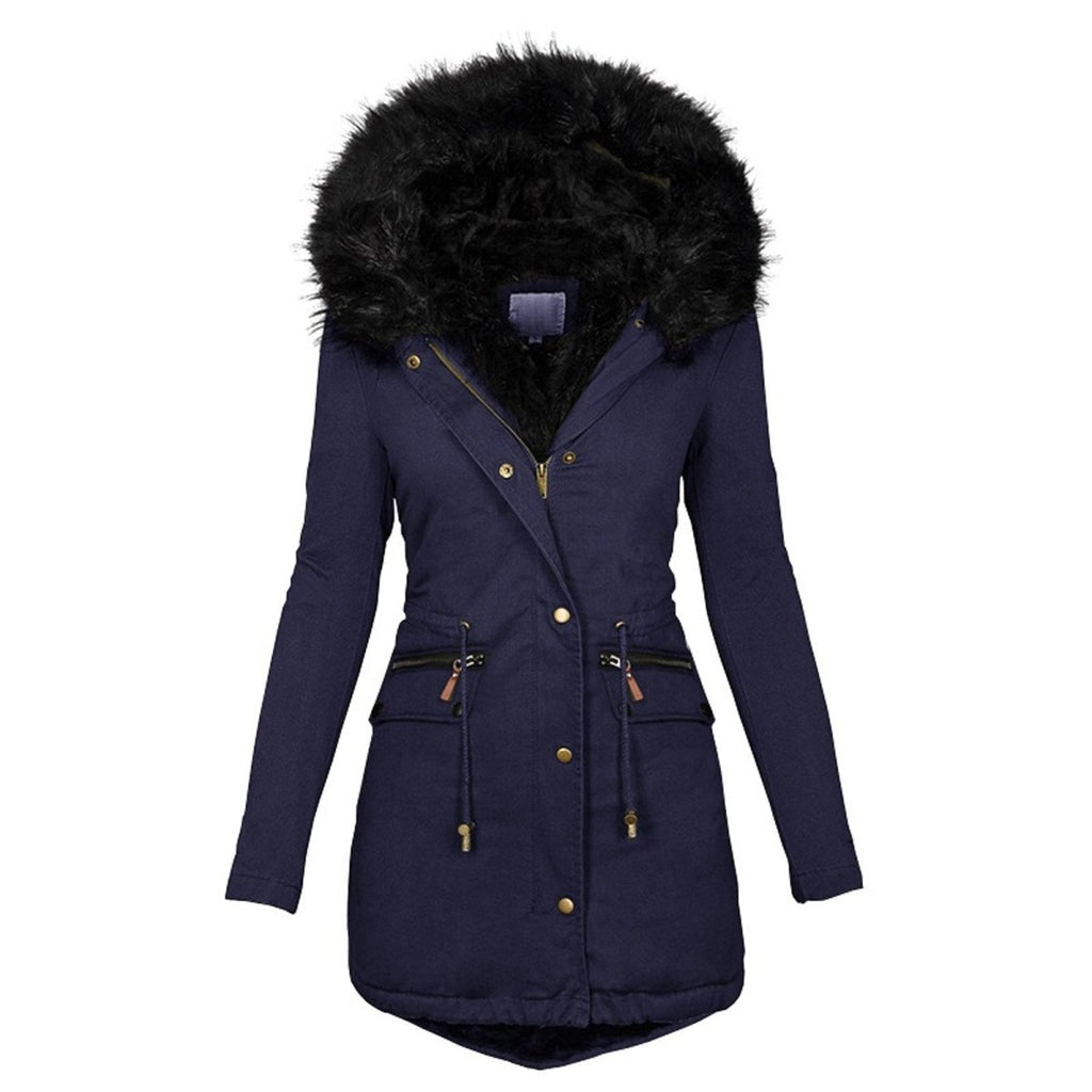 Women's - Parka Coat - Long Design with Faux Fur Hood & Cosy Lining