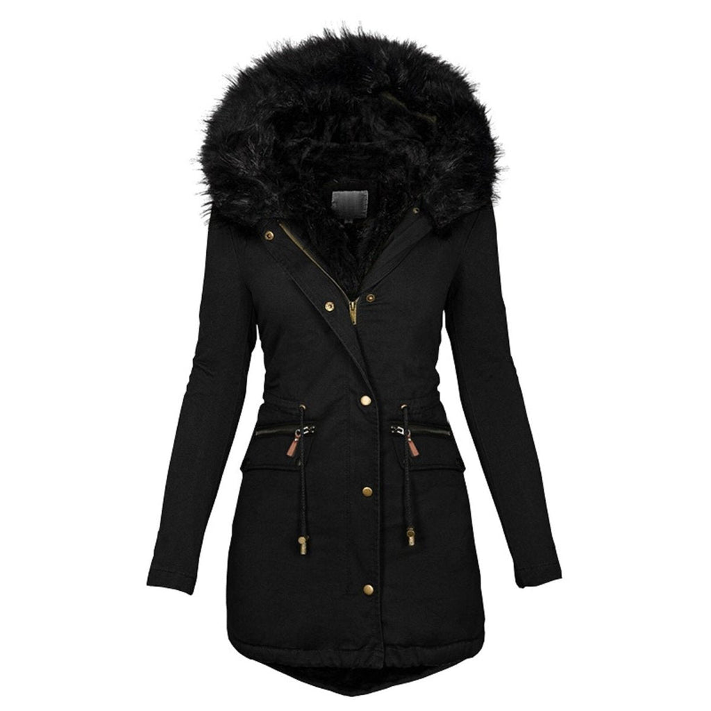 Women's - Parka Coat - Long Design with Faux Fur Hood & Cosy Lining