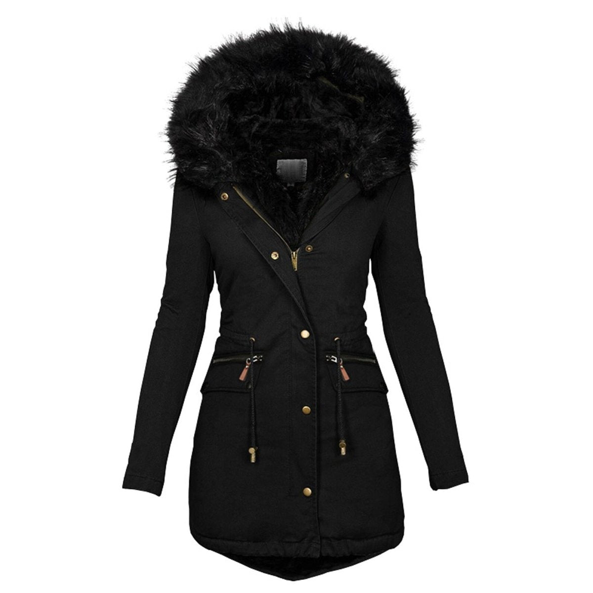 Women's - Parka Coat - Long Design with Faux Fur Hood & Cosy Lining