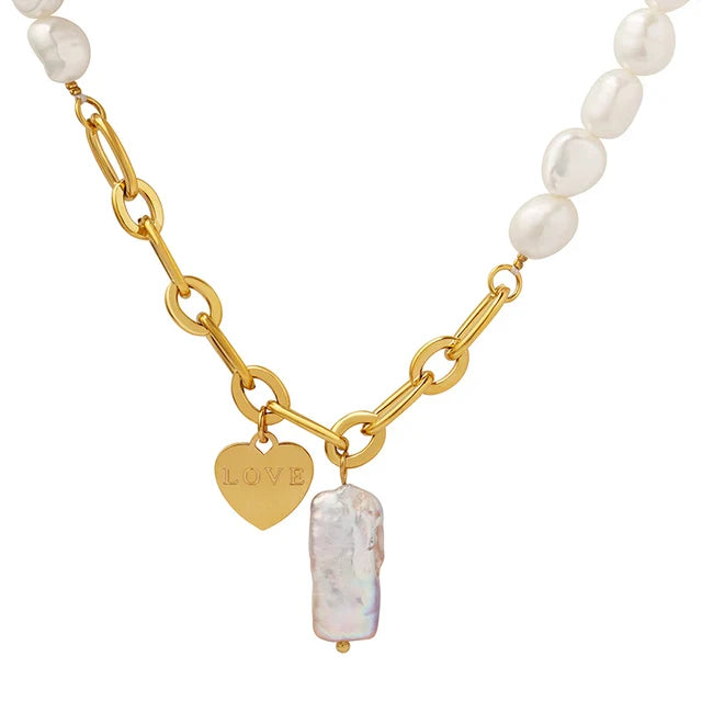 Pearl accent necklace with love pendant