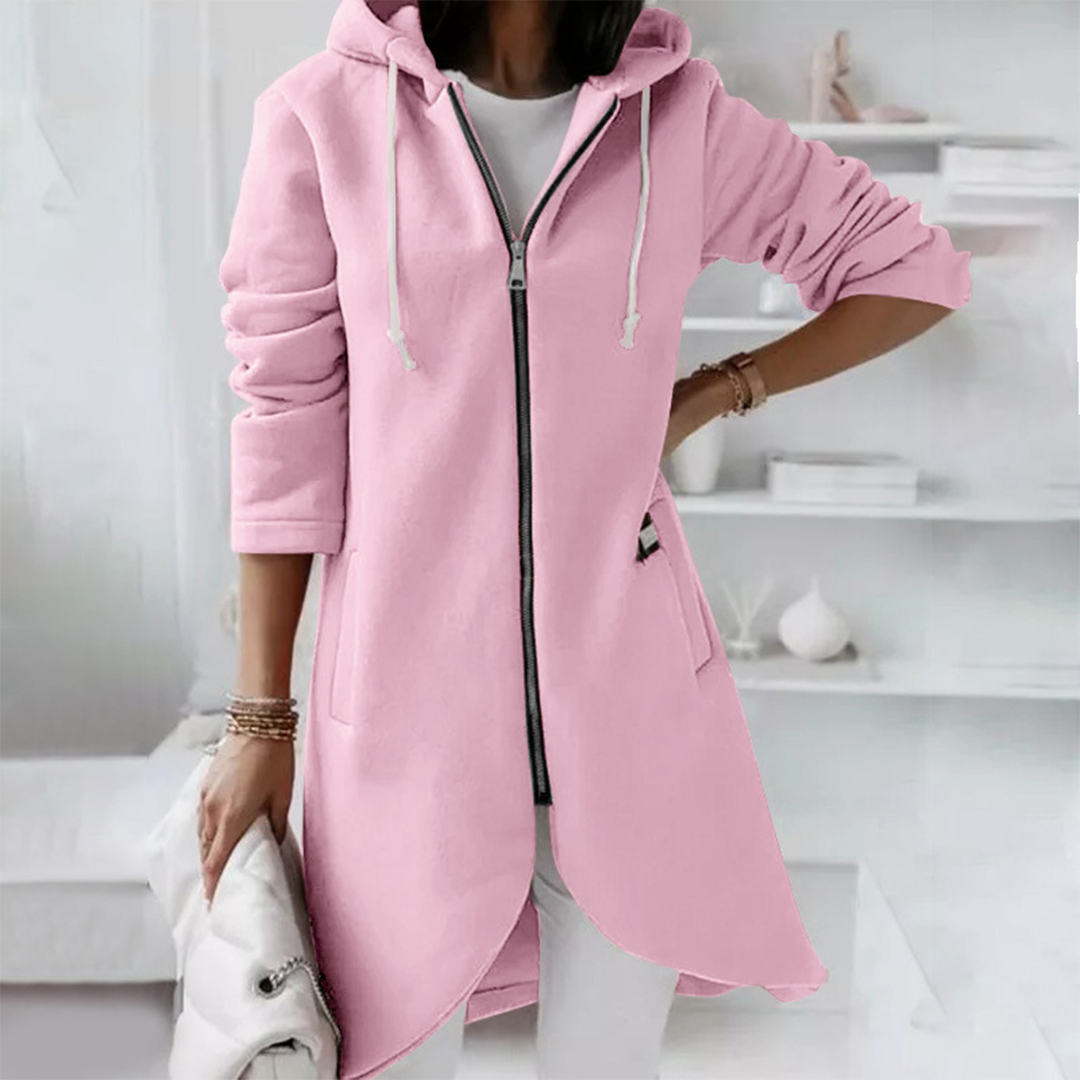 Women's - Long Hoodie - Zip-Up Design - Elegant Casual Layer for Everyday Wear