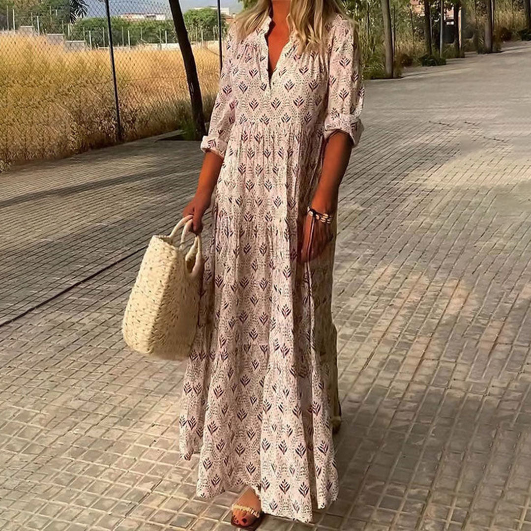 Women's - Elegant Boho Maxi Dress - Flowing Style