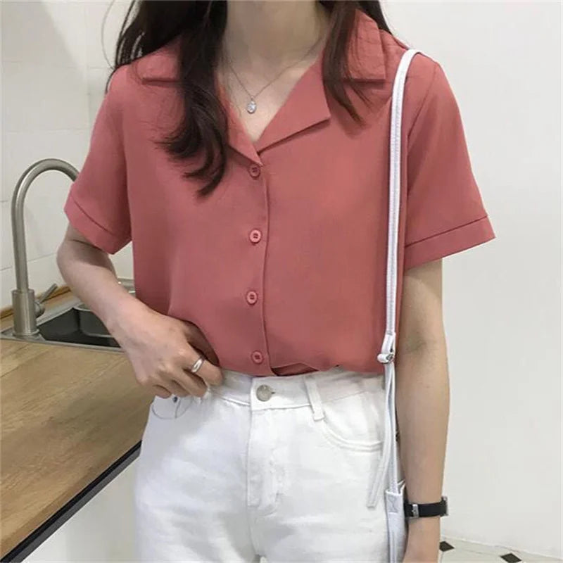 Korean style summer blouse with short sleeves