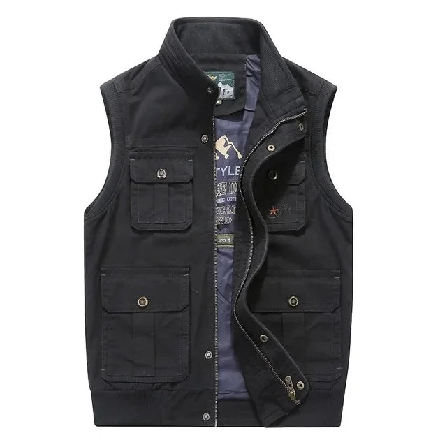 Men's multi-pocket vintage waistcoat